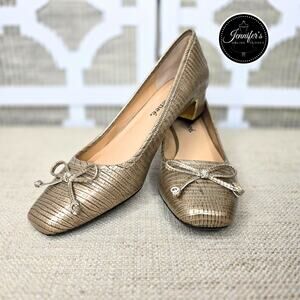 J. Renee Pelisse Taupe Lizard Print Bow Block Heels Pump Size 7M